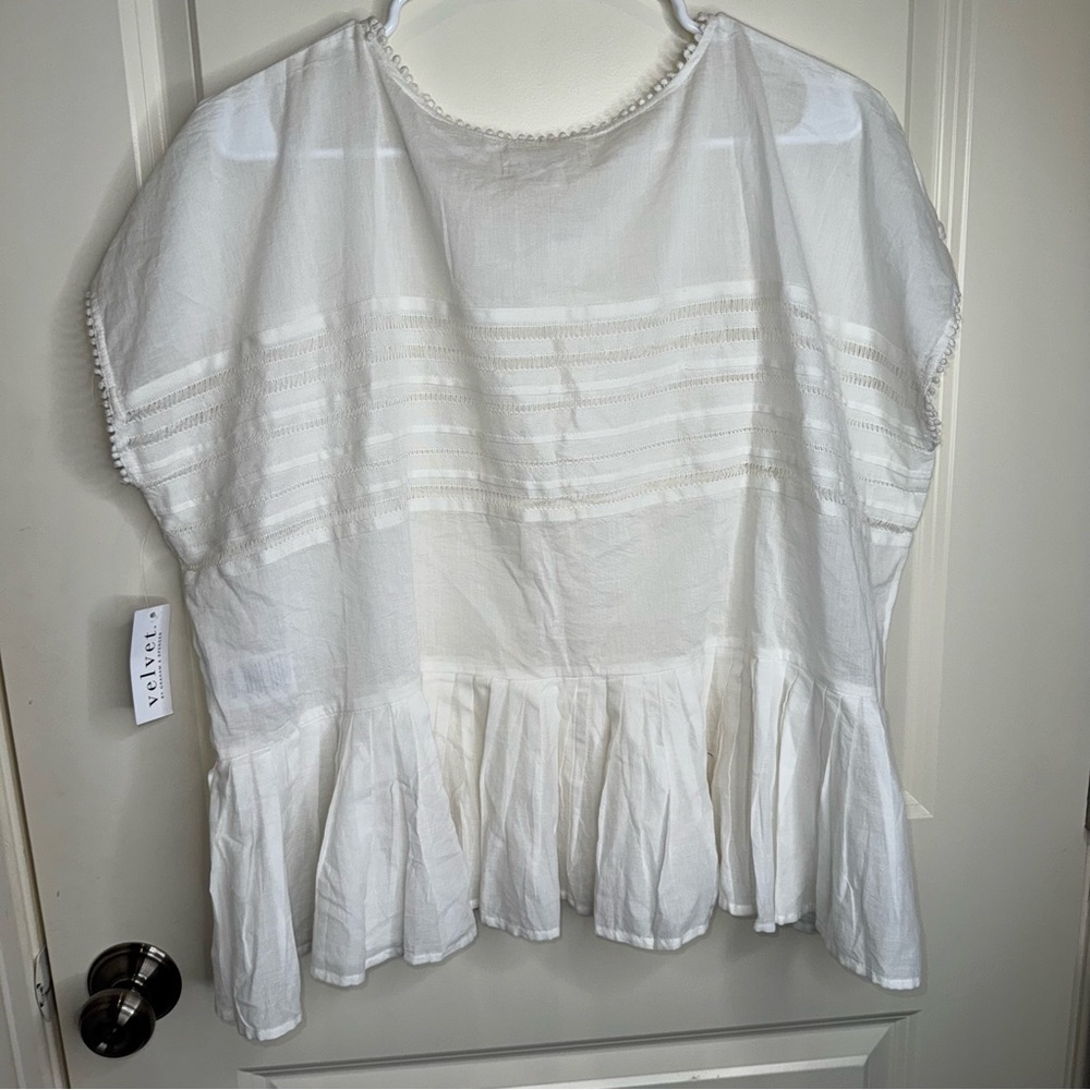 NEW Anthropologie Velvet by Graham and Spencer Madi Top WHITE Peplum Cotton - Picture 10 of 16
